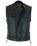 Men's Combat Black motorcycle Leather Vest - Gun Pockets & Side Laces