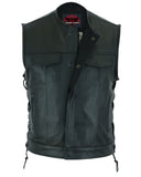 Men's Combat Black motorcycle Leather Vest - Gun Pockets & Side Laces