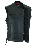 Men's Combat Black motorcycle Leather Vest - Gun Pockets & Side Laces