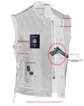 Men's Combat Black motorcycle Leather Vest - Gun Pockets & Side Laces