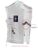 Men's Combat Black motorcycle Leather Vest - Gun Pockets & Side Laces