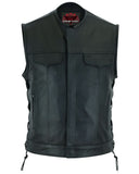Men's Combat Black motorcycle Leather Vest - Gun Pockets & Side Laces