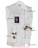 Men's Leather-Denim Combo Motorcycle Vest w/ Scoop Collar