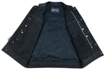 Men's Leather-Denim Combo Motorcycle Vest w/ Scoop Collar