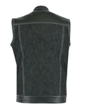 Men's Leather-Denim Combo Motorcycle Vest w/ Scoop Collar
