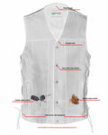 Men's Tall Classic Tapered Bottom Biker Leather Vest- Black