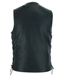 Men's Tall Classic Tapered Bottom Biker Leather Vest- Black