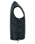 Men's Tall Classic Tapered Bottom Biker Leather Vest- Black