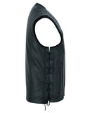 Men's Tall Classic Tapered Bottom Biker Leather Vest- Black