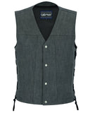 Men's Rough Rub-Off Raw Finish Broken Gray Denim Vest