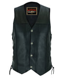 Hawk Men's Classic Black Leather Motorcycle Vest