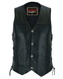 Hawk Men's Classic Black Leather Motorcycle Vest