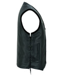 Hawk Men's Classic Black Leather Motorcycle Vest
