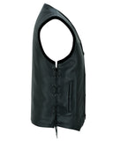 Hawk Men's Classic Black Leather Motorcycle Vest