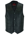 Men's Traditional Leather Motorcycle Vest - Black