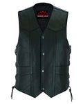 Men's Traditional Leather side lacing Vest - Black