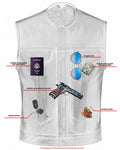 Men's Banded Collar leather Vest with USA Flag Lining & Red Stitching