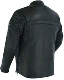 Men's Sporty Lightweight Black Leather Cross Over Jacket