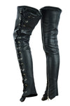 Women's Black Thigh High Leather Side Lace Leggings