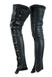 Women's Black Thigh High Leather Side Lace Leggings