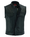 Men's Black Leather Motorcycle Vest with Removable Hood