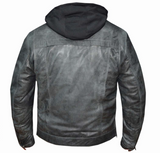 Slate Grey Lambskin Mens Leather Jacket with Removable Hood