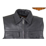 Motorcycle Club Leather Vest Snap Down Collar