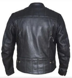 Quilted Shoulder Leather Jacket Mens