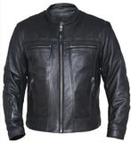 Quilted Shoulder Leather Jacket Mens