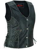 DS285V Women's Gray Vest with Grommet and Lacing Accents