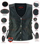 DS285V Women's Gray Vest with Grommet and Lacing Accents