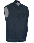 DM976 Men's Blue Rough Rub-Off Raw Finish Denim Vest