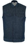 DM976 Men's Blue Rough Rub-Off Raw Finish Denim Vest