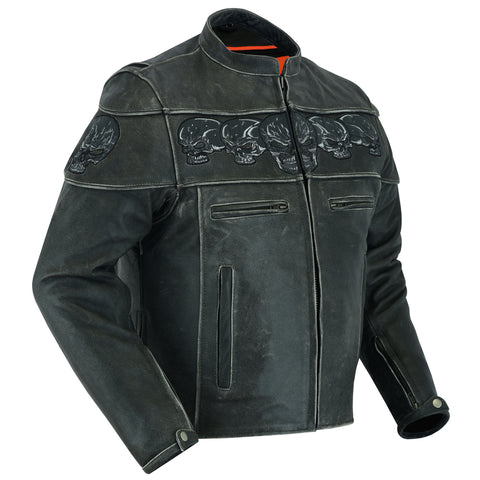 Distressed Reflective Skull Leather Jacket