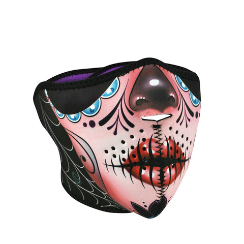 WNFM082H ZAN® Half Mask- Neoprene- Sugar Skull Reversible to Purp