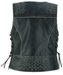 DS285V Women's Gray Vest with Grommet and Lacing Accents