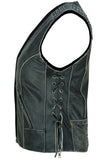 DS285V Women's Gray Vest with Grommet and Lacing Accents