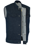 DM976 Men's Blue Rough Rub-Off Raw Finish Denim Vest