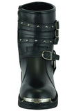 DS9767 Women's 9 Inch Black Triple Buckle Leather Harness Boot