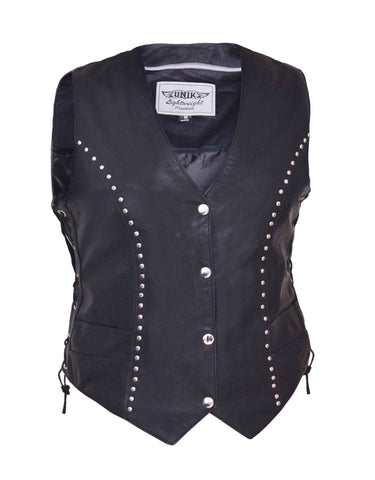 Studded Leather Side lace Vest Womens